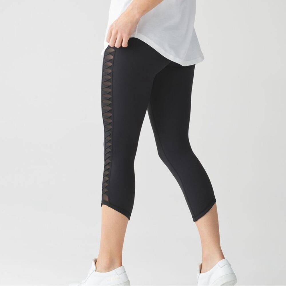 lululemon athletica Black Cropped Leggings with Side Mesh Detail